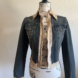 Vintage Style Western Aesthetic Designer Denim Real Tan Suede Accented Jacket